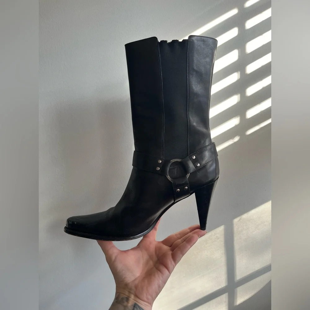 Donald Pliner Leather Biker Harness Style Boots Size 8.5 - Picture 3 of 11